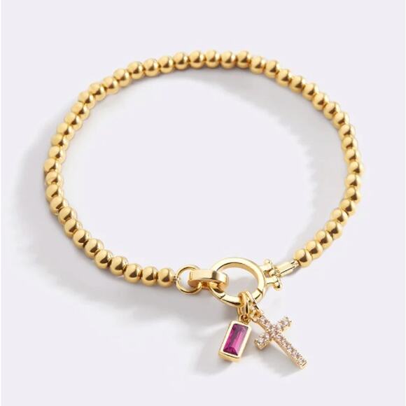RETAIL $80 Mint & Lilly Cross Charm Birthstone Bracelet*October Pink Tourmaline - Picture 1 of 2